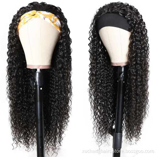 Full Cuticle Curly Headband Wigs Human Hair GlueLess None Lace 10A Virgin Peruvian Head Band Human Hair Wigs
